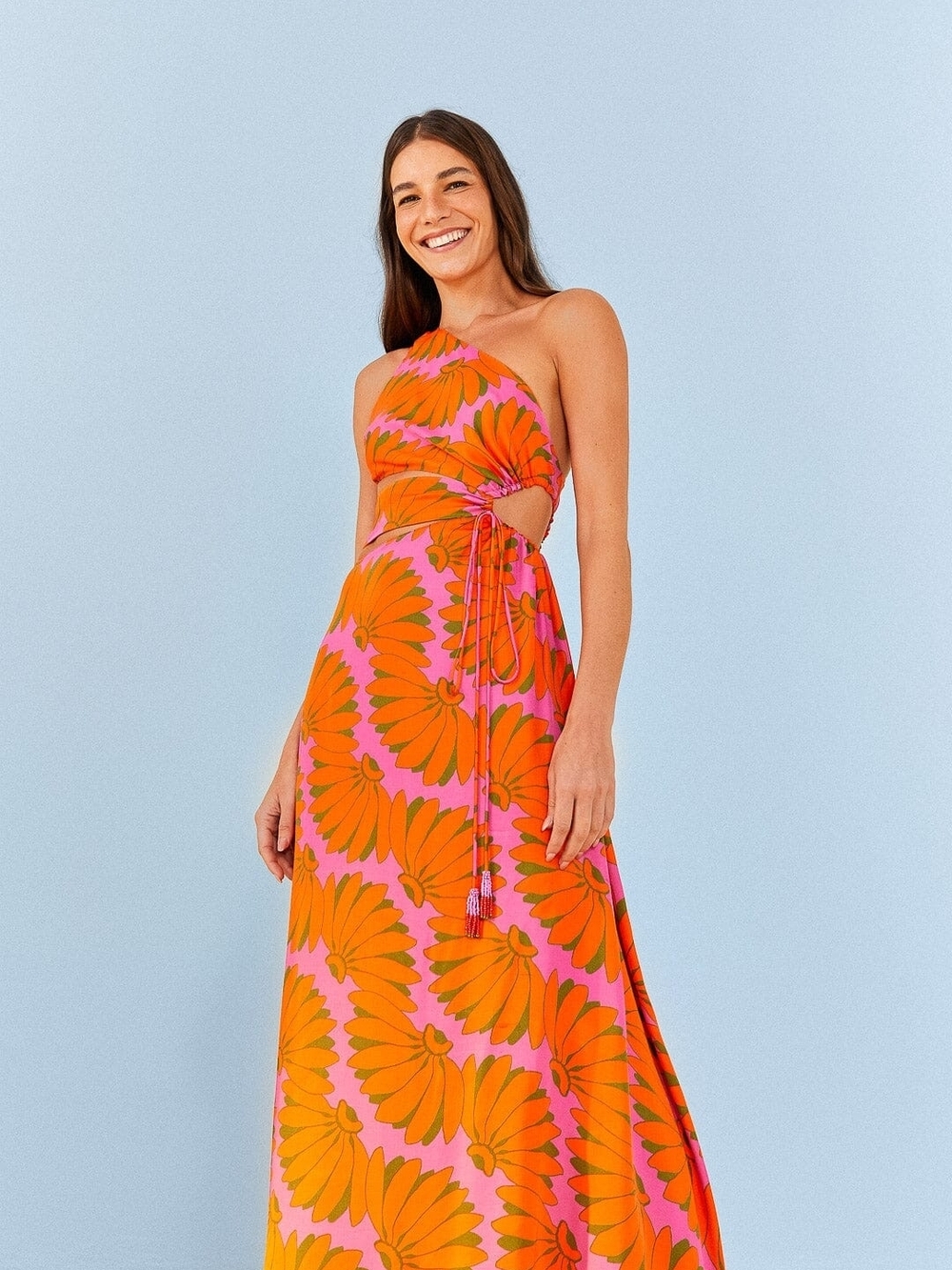 FARM Rio Pink and Orange COPACABANA One-Shoulder Maxi Dress SIZE L - Picture 2 of 6